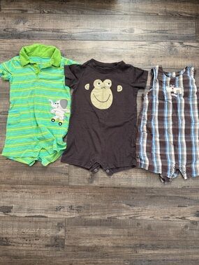 Carter's 3 items: Brown Monkey Short Sleeve, Green Elephant One-Piece Bodysuit